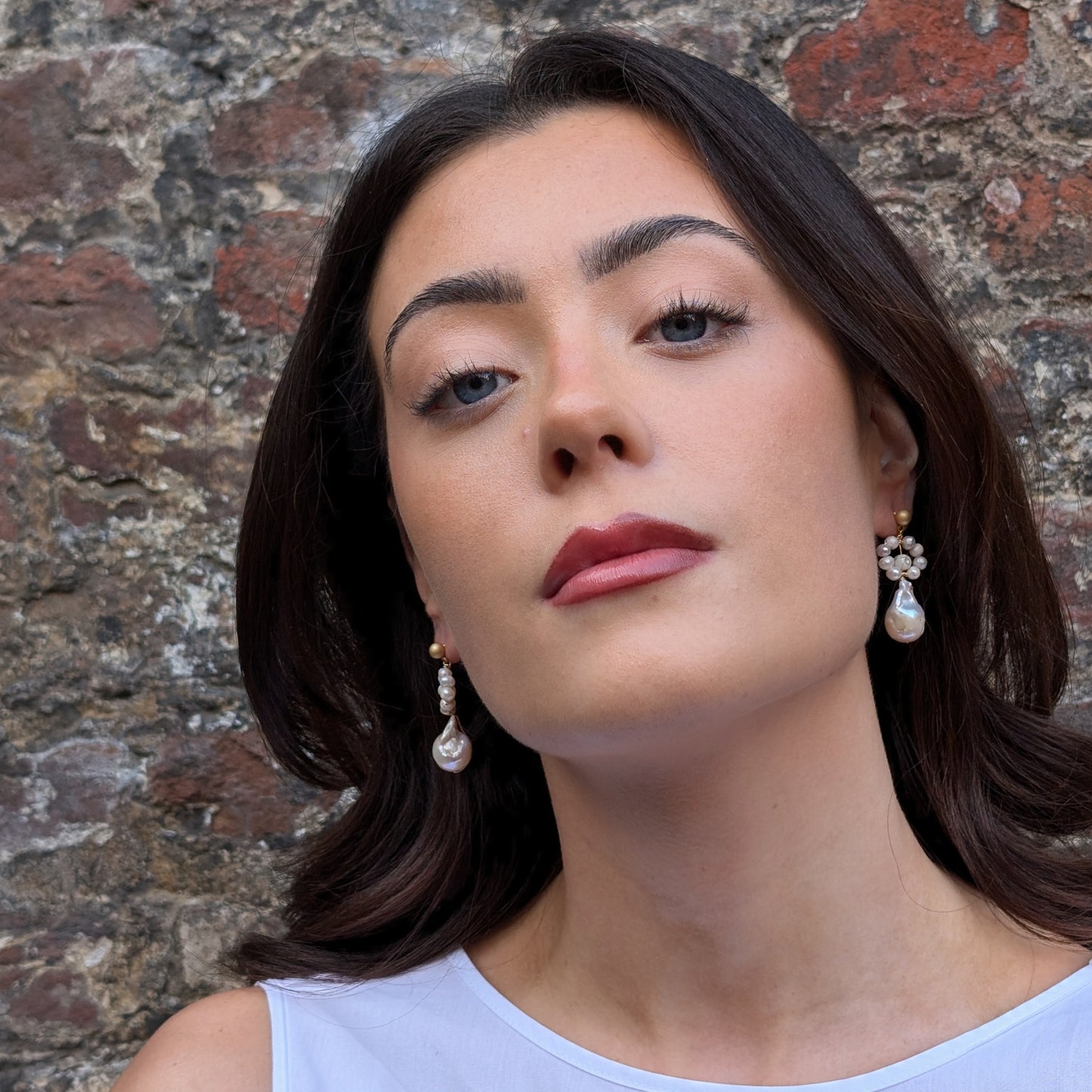 Daisy - Flower Round Baroque Pearl Drop Earrings