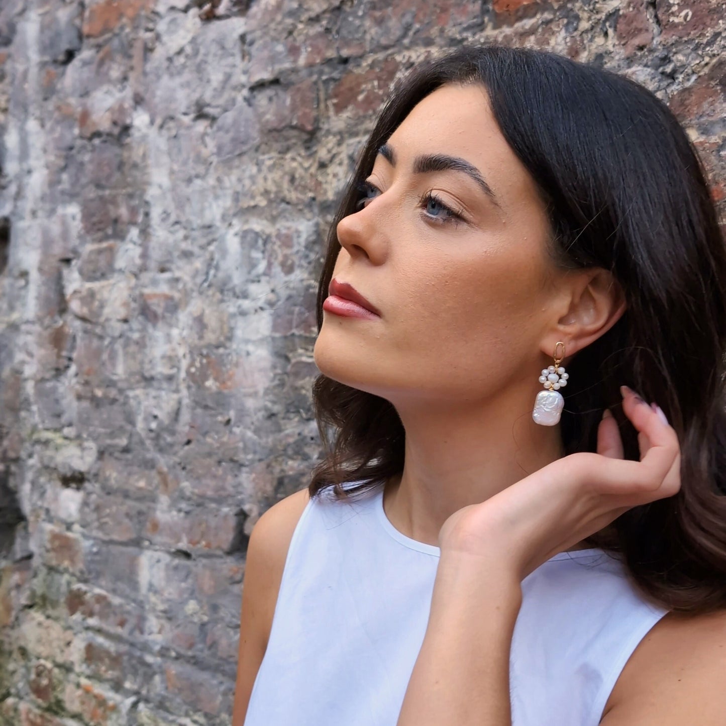 Daisy - Fresh Rectangular Baroque Pearl Drop Earrings