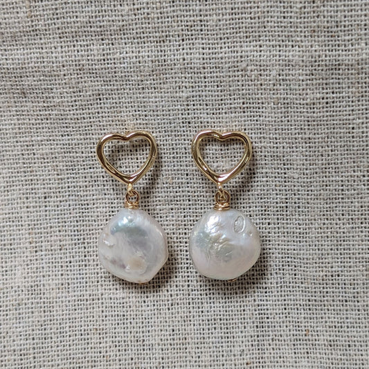 Esme - Heart and Fresh Water Pearl Earrings