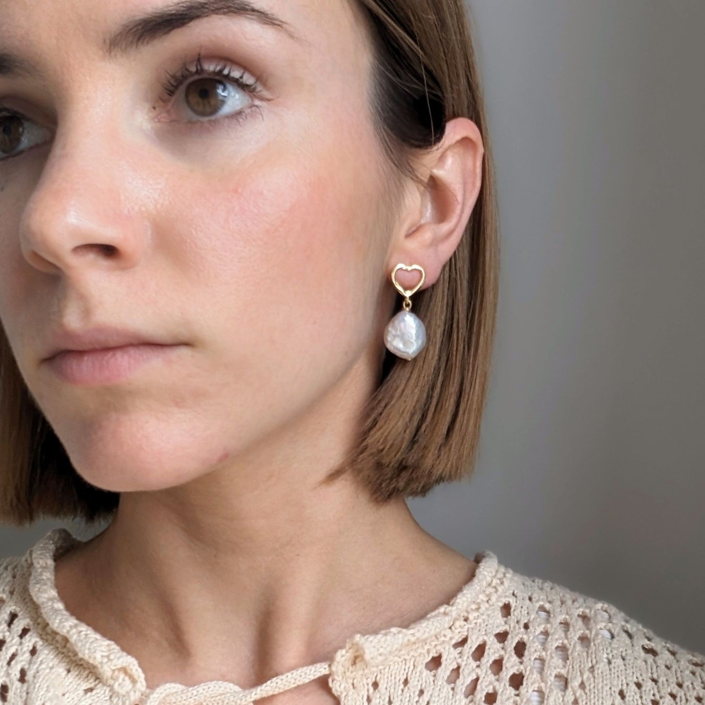 Esme - Heart and Fresh Water Pearl Earrings