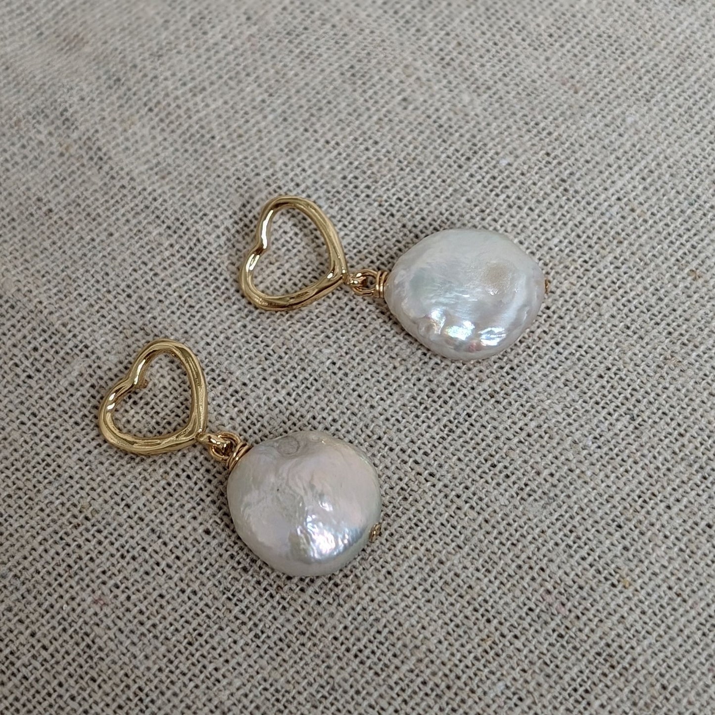 Esme - Heart and Fresh Water Pearl Earrings