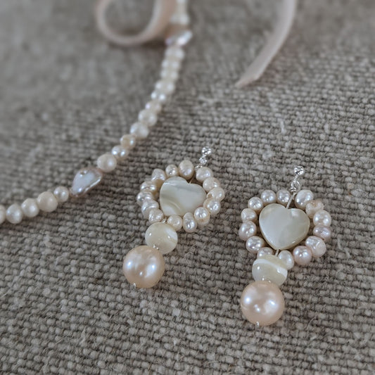 Amora - Pearl and Shell Heart Earrings