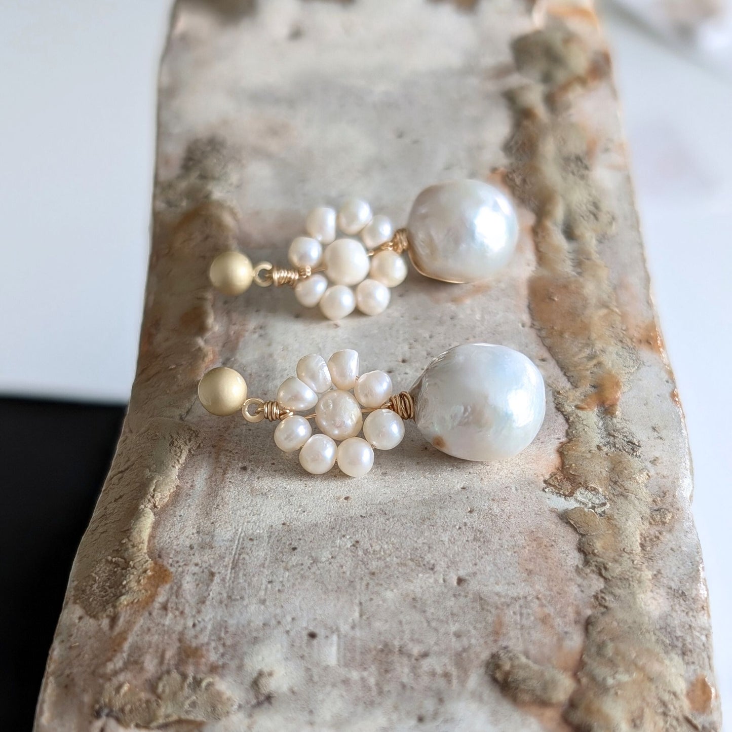 Daisy - Flower Round Baroque Pearl Drop Earrings