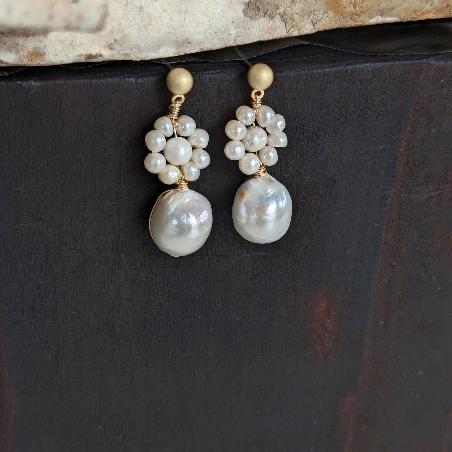 Daisy - Flower Round Baroque Pearl Drop Earrings