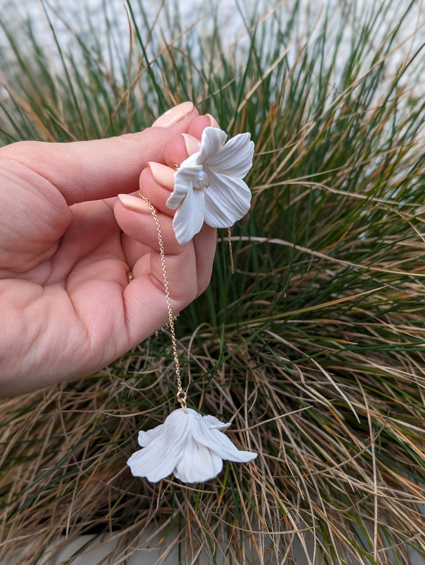 Flora - Clay Flower and Pearl Drop Earrings