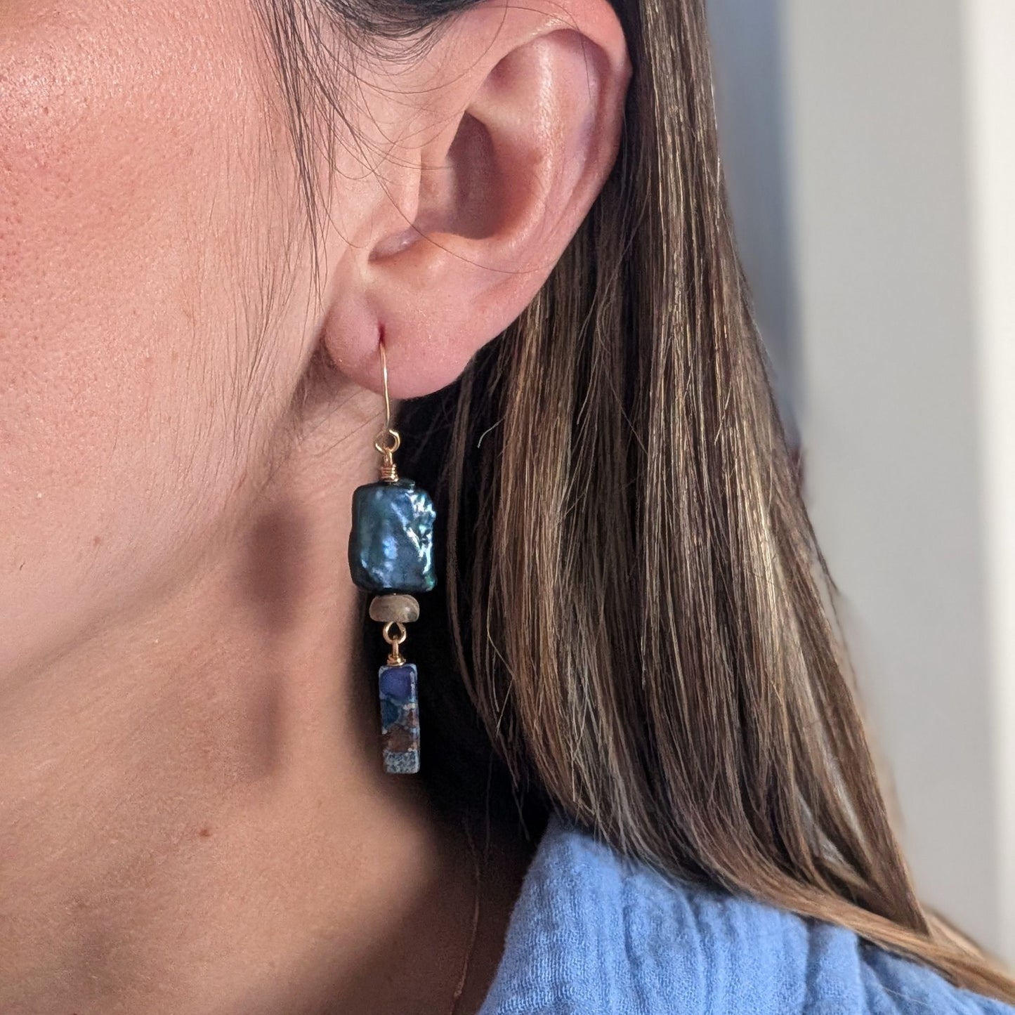Raven - Pearl and Gem Earring
