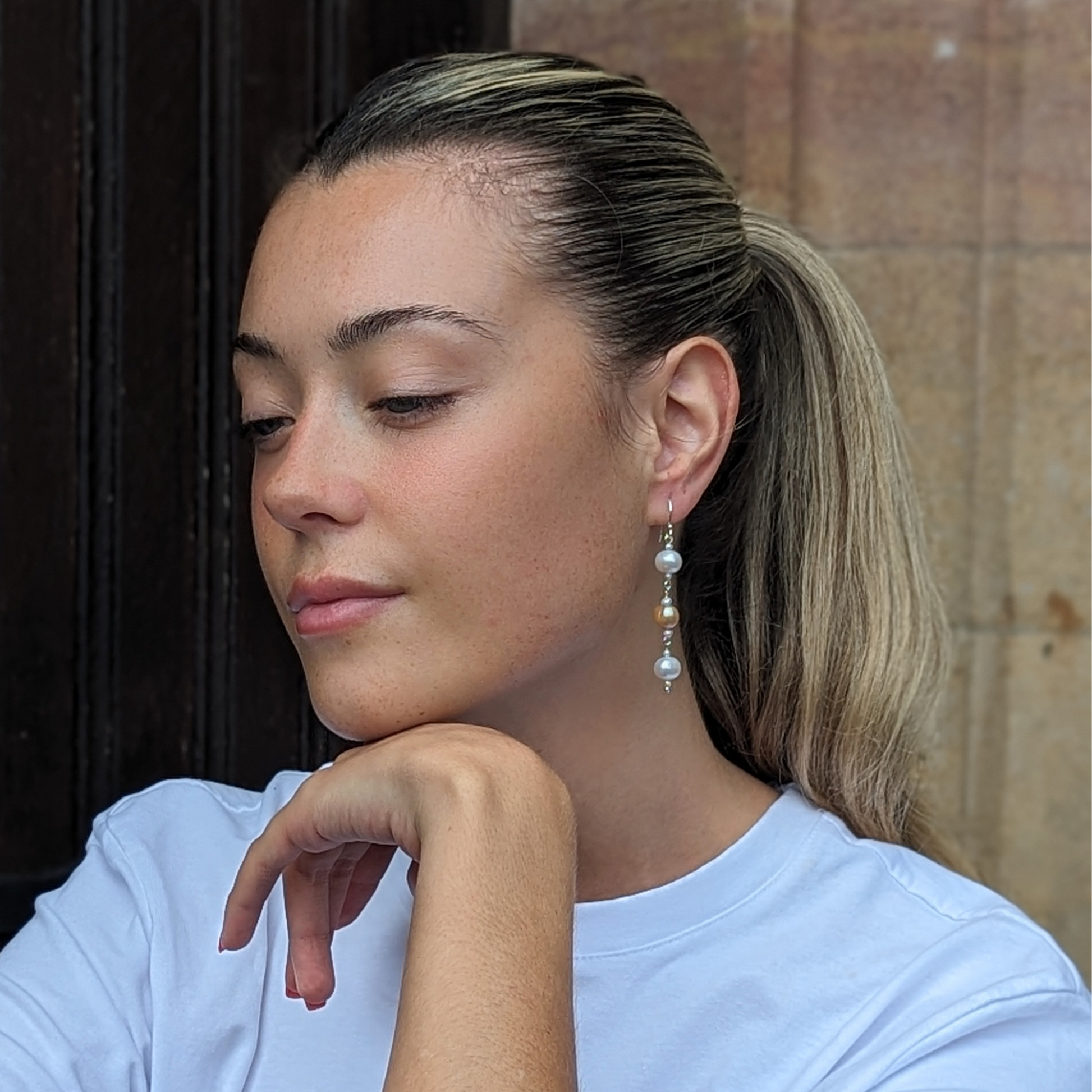 Polly Two Tone Pearl Drop Earrings