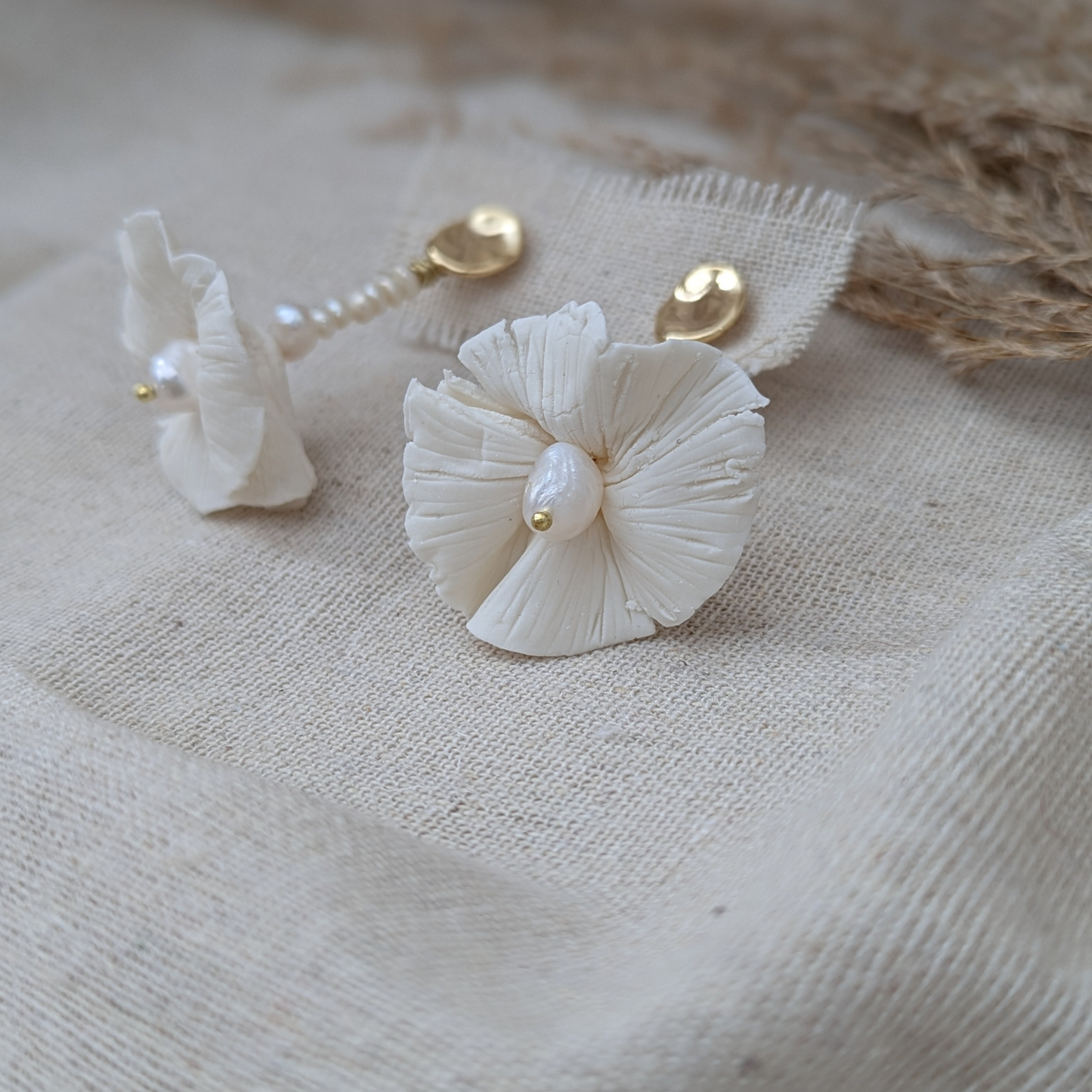 Juliet - Clay Flower & Pearl Earrings