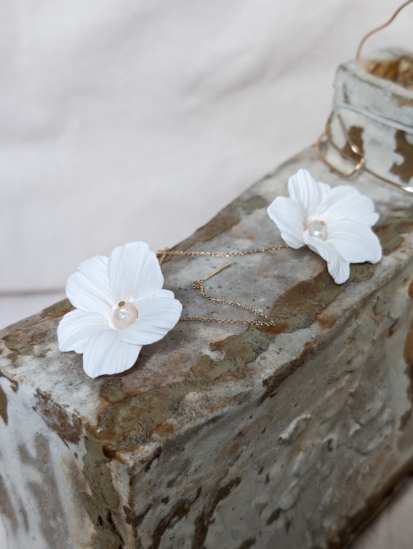 Flora - Clay Flower and Pearl Drop Earrings