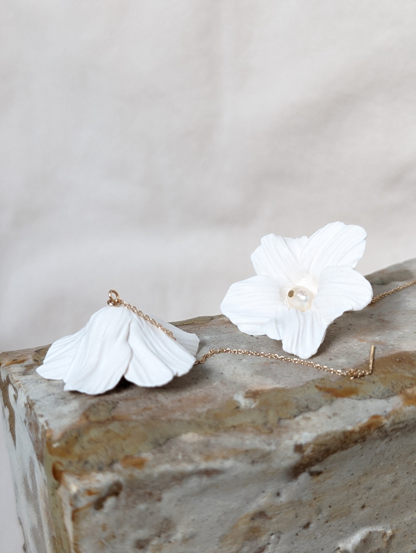 Flora - Clay Flower and Pearl Drop Earrings