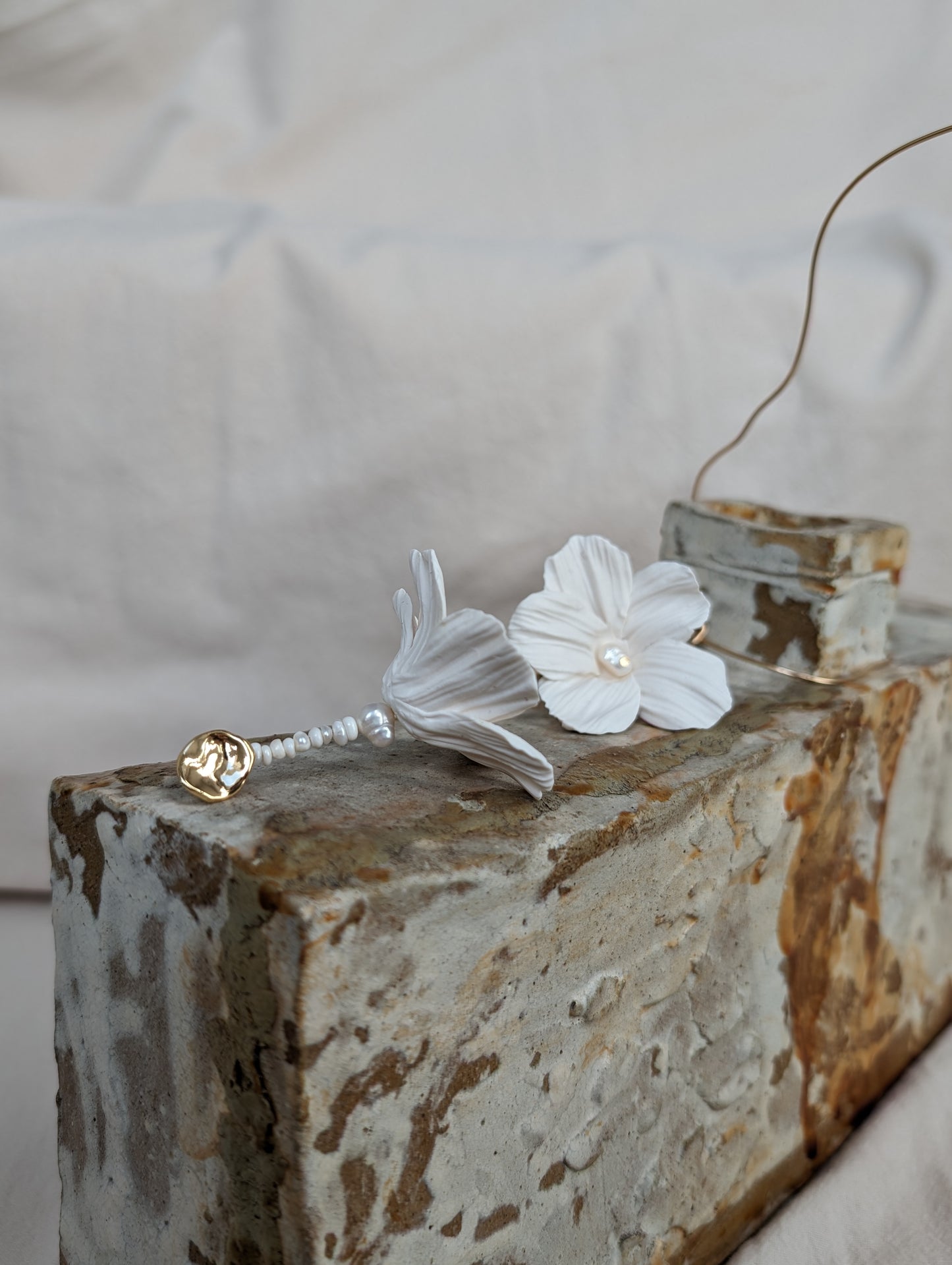 Juliet - Clay Flower & Pearl Earrings